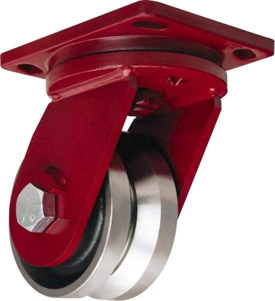 Hamilton - 6" Diam x 3" Wide, Iron Swivel Caster - 4,500 Lb Capacity, Top Plate Mount, 6-1/2" x 7-1/2" Plate, Tapered Roller Bearing - A1 Tooling