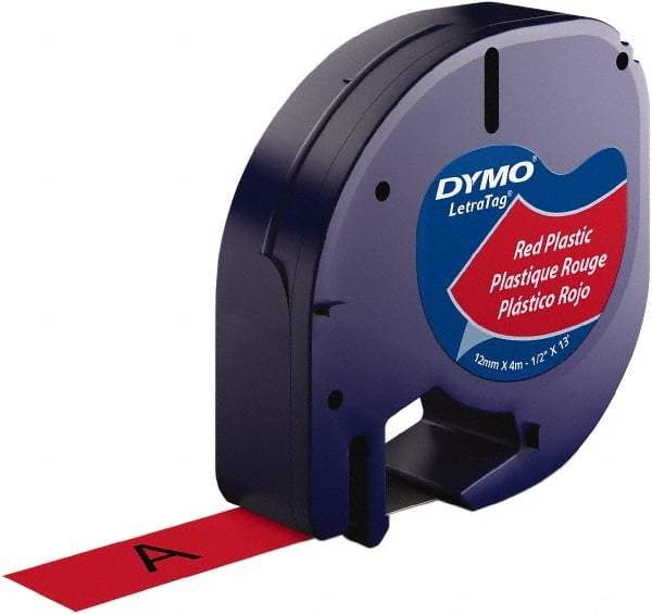 Dymo - 1/2" Wide x 156" Long, Black on Red Plastic Label Printer Cartridge - For DYMO Letratag Printers - A1 Tooling