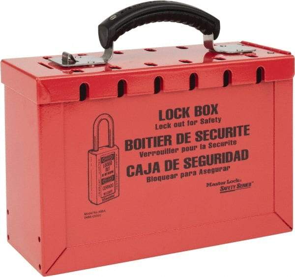 Master Lock - 3-3/4" Deep x 9-1/4" Wide x 6" High, Portable Group Lockout Box - Red, 12 Padlocks - A1 Tooling