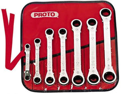 Proto - 7 Piece, 7mm to 21mm, 6, 12 Point Ratcheting Box Wrench Set - Metric Measurement Standard, Chrome Finish, Comes in Pouch - A1 Tooling