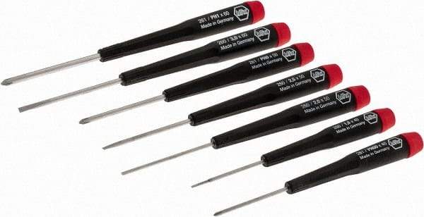 Wiha - 7 Piece Phillips & Slotted Screwdriver Set - Round Shank, Ergonomic Handle, Bit Sizes: Philips #00 to #1 - A1 Tooling