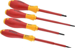 Wiha - 4 Piece Phillips & Slotted Screwdriver Set - Round Shank, Insulated Handle, Bit Sizes: Philips #1 & #2, Tip Thickness: 3/16 & 9/16 - A1 Tooling