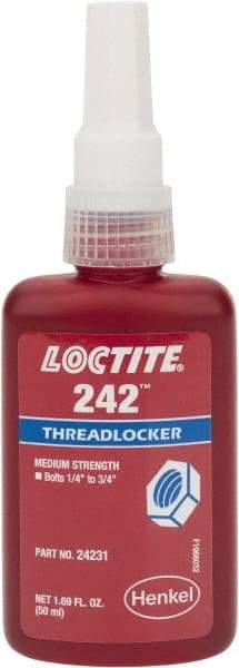 Loctite - 50 mL Bottle, Blue, Medium Strength Liquid Threadlocker - Series 242, 24 hr Full Cure Time, Hand Tool, Heat Removal - A1 Tooling