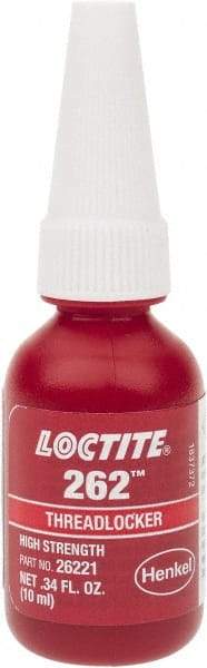 Loctite - 10 mL Bottle, Red, High Strength Liquid Threadlocker - Series 262, 24 hr Full Cure Time, Hand Tool, Heat Removal - A1 Tooling