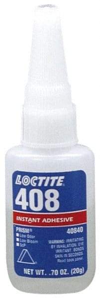 Loctite - 0.70 oz Bottle Tan Instant Adhesive - Series 408, 50 sec Fixture Time, 24 hr Full Cure Time, Bonds to Plastic & Rubber - A1 Tooling