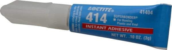 Loctite - 0.11 oz Tube Clear Instant Adhesive - Series 414, 20 sec Fixture Time, 24 hr Full Cure Time, Bonds to Metal, Plastic & Rubber - A1 Tooling