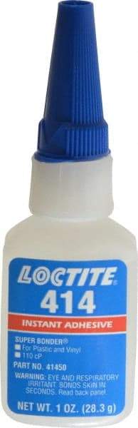 Loctite - 1 oz Bottle Clear Instant Adhesive - Series 414, 20 sec Fixture Time, 24 hr Full Cure Time, Bonds to Metal, Plastic & Rubber - A1 Tooling