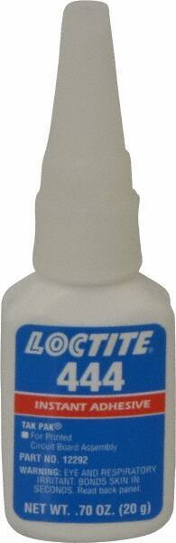 Loctite - 0.70 oz Bottle Clear Instant Adhesive - Series 444, 30 sec Fixture Time, 24 hr Full Cure Time, Bonds to Metal, Plastic & Rubber - A1 Tooling