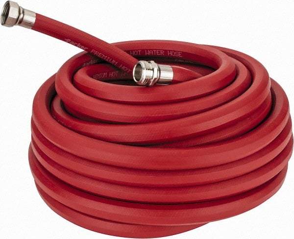 Parker - 50' Long, 3/4" Male x Female GHT, -40 to 200°F, Rubber High Temp & High Pressure Hose - 5/8" ID, Red, 125 psi - A1 Tooling