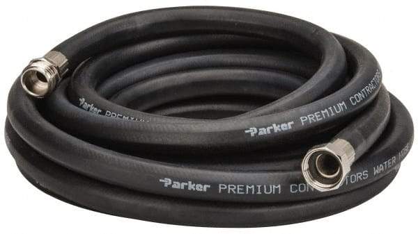 Parker - 25' Long Water Hose - 5/8" Diam, 3/4" GHT, Rubber, 125 psi, Black - A1 Tooling