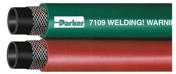 Parker - 5/16" Inside x 19/32" Outside Diam, Grade T Welding Hose - Green & Red, 50' Long, Twin Style, 200 psi Working Pressure - A1 Tooling