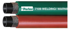 Parker - 3/8" Inside x 0.656" Outside Diam, Grade T Welding Hose - Green & Red, 25' Long, Twin Style, 200 psi Working Pressure - A1 Tooling