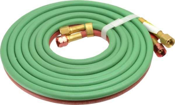 Parker - 3/16" Inside x 7/16" Outside Diam, Grade T Welding Hose - Green & Red, 12-1/2' Long, Twin Style, 200 psi Working Pressure - A1 Tooling