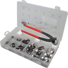 Oetiker - 124 Piece, 5/16 to 1" Diam, 2-Ear Service Clamp Kit - 123 Clamps & 1 Stainless Steel Standard Jaw Pincer - A1 Tooling