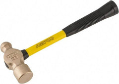 Ampco - 2-1/4 Lb Head Aluminum Bronze Ball Pein Hammer - 14" Fiberglass Handle with Grip, 1-3/4" Face Diam, 14" OAL - A1 Tooling