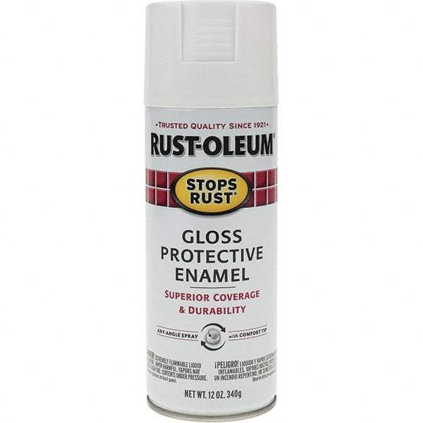 Rust-Oleum - White, Gloss, Enamel Spray Paint - 10 to 12 Sq Ft per Can, 12 oz Container, Use on Metal - A1 Tooling