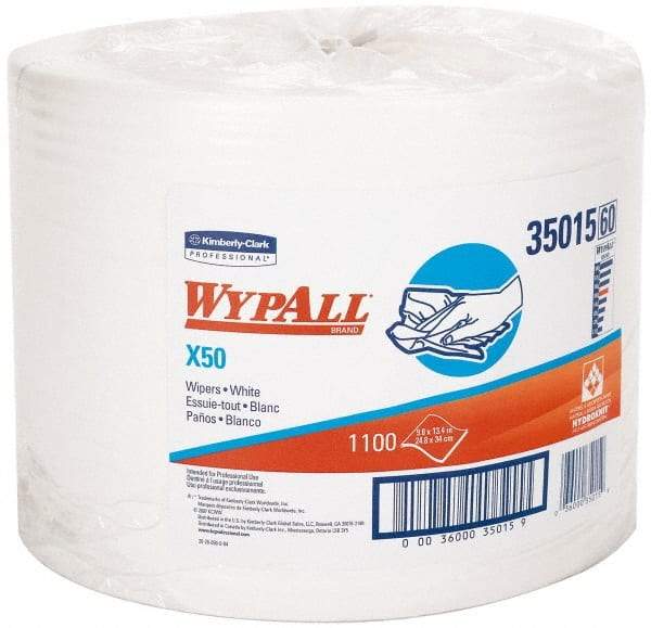 WypAll - X50 Dry Shop Towel/Industrial Wipes - Jumbo Roll, 13-3/8" x 9-3/4" Sheet Size, White - A1 Tooling