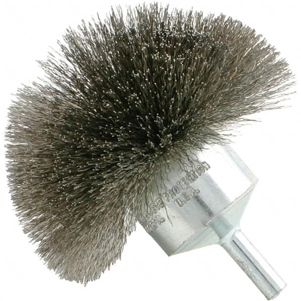 Brush Research Mfg. - 1" Brush Diam, Crimped, Flared End Brush - 1/4" Diam Steel Shank, 20,000 Max RPM - A1 Tooling