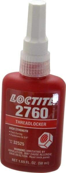 Loctite - 50 mL Bottle, Red, High Strength Liquid Threadlocker - Series 2760, 24 hr Full Cure Time, Hand Tool, Heat Removal - A1 Tooling