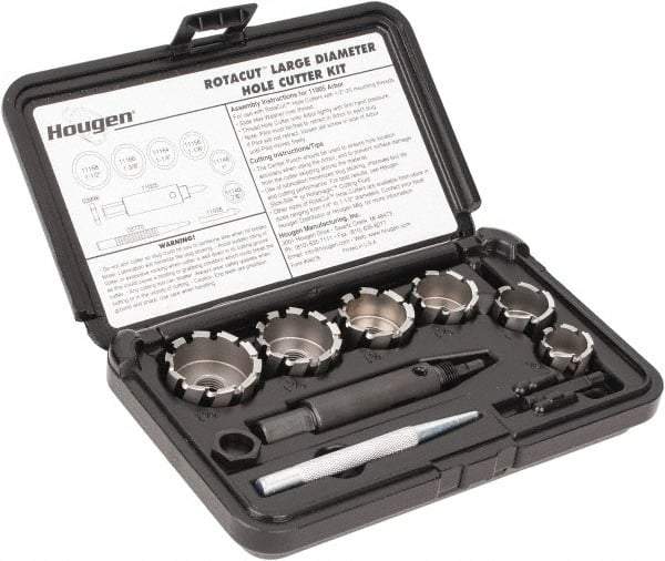 Hougen - 9 Piece, 7/8 to 1-1/2" Cutter Diam, 1/2" Cutting Depth, High Speed Steel Annular Cutter Set - Bright Finish, 1/2" Shank Diam, 7/8, 1, 1-1/8, 1-1/4, 1-3/8, 1-1/2" Cutter Diams - A1 Tooling