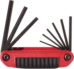 Eklind - 9 Piece Fold-Up Hex Key Set - Hex Range 5/64 to 1/4", 4-1/2" OAL, Chrome Alloy Steel - A1 Tooling