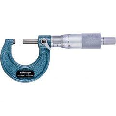 Mitutoyo - 0 to 25mm Range, 0.001mm Graduation, Mechanical Outside Micrometer - Ratchet Stop Thimble, 28mm Throat Depth, Accurate to 0.001mm - A1 Tooling