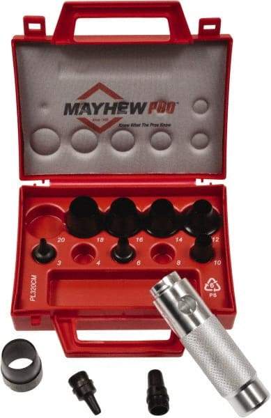 Mayhew - 11 Piece, 3 to 20mm, Hollow Punch Set - Round Shank, Alloy Steel, Comes in Plastic Case - A1 Tooling