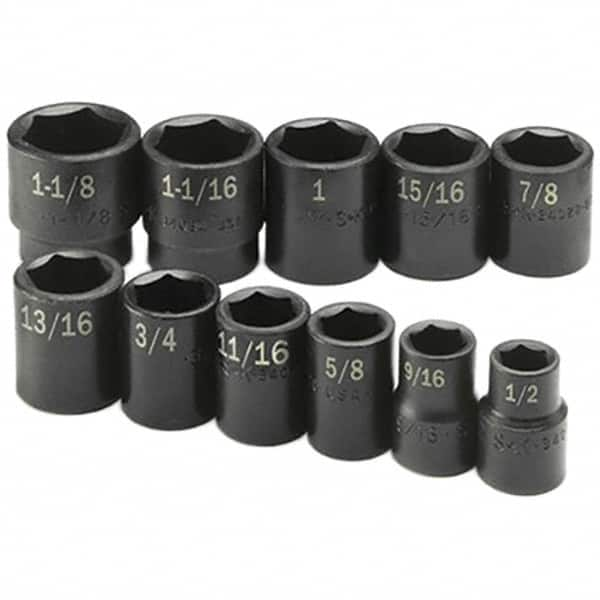 SK - 1/2" Drive Standard Impact Socket Set - 1/2 to 1-1/8", Inch Measurement Standard - A1 Tooling