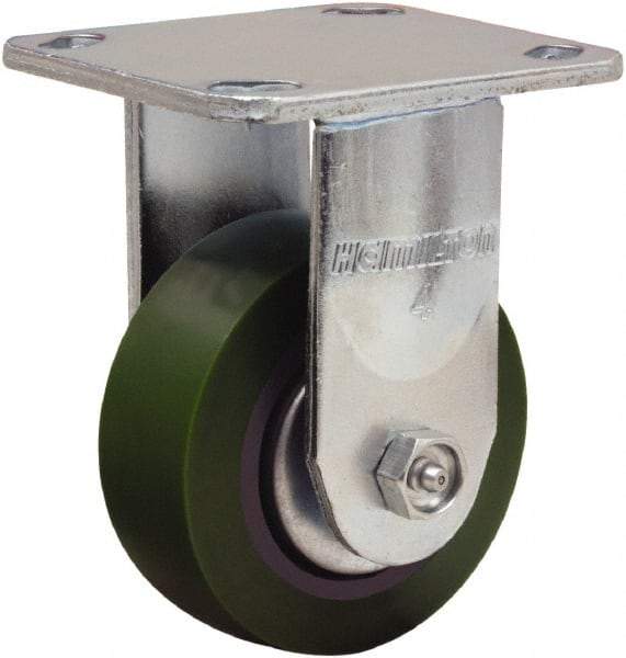 Hamilton - 4" Diam x 1-1/2" Wide x 5-5/8" OAH Top Plate Mount Rigid Caster - Polyurethane Mold onto Cast Iron Center, 675 Lb Capacity, Straight Roller Bearing, 4 x 4-1/2" Plate - A1 Tooling