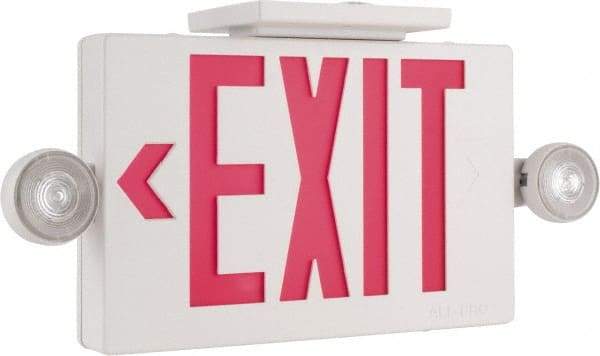 Cooper Lighting - 1 and 2 Face, 2 Head, 120-277 Volt, Thermoplastic, LED Combination Exit Sign - 2-5/16 Inch Wide x 8-1/4 Inch High x 16-9/16 Inch Long, Ceiling, End and Wall Mount, Sealed Nickel Cadmium Battery - A1 Tooling