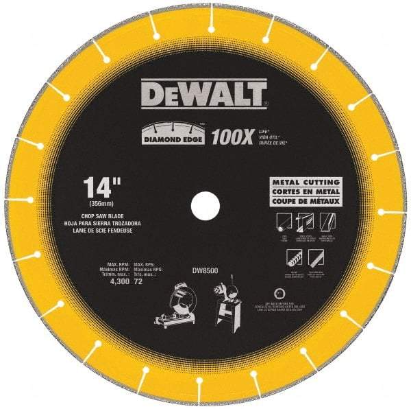 DeWALT - 14" Diam, 1" Arbor Hole Diam, 20 Tooth Wet & Dry Cut Saw Blade - Diamond-Tipped, Standard Round Arbor - A1 Tooling