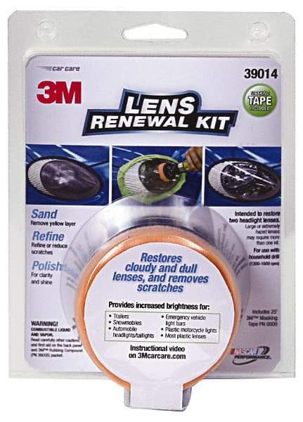 3M - 4 Piece Automotive Headlight Lens Restoration System Kit - Masking Tape, Sanding Discs, Polishing Pad, Compound - A1 Tooling