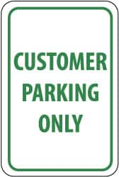 NMC - "Customer Parking Only", 12" Wide x 18" High, Aluminum Reserved Parking Signs - 0.063" Thick, Green on White, Rectangle, Post Mount - A1 Tooling