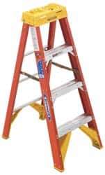 Werner - 3 Steps, 4' High, Type IA Rating, Fiberglass Step Ladder - 300 Lb Capacity, 19-7/8" Base Width - A1 Tooling