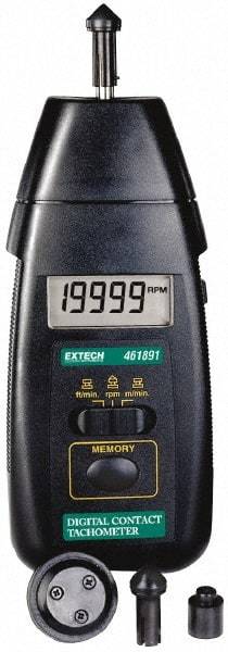 Extech - Accurate up to 0.05%, 0.1 RPM Resolution, Contact Tachometer - 6.6929 Inch Long x 2.8 Inch Wide x 1-1/2 Inch Meter Thick, 0.5 to 20,000 RPM Measurement - A1 Tooling