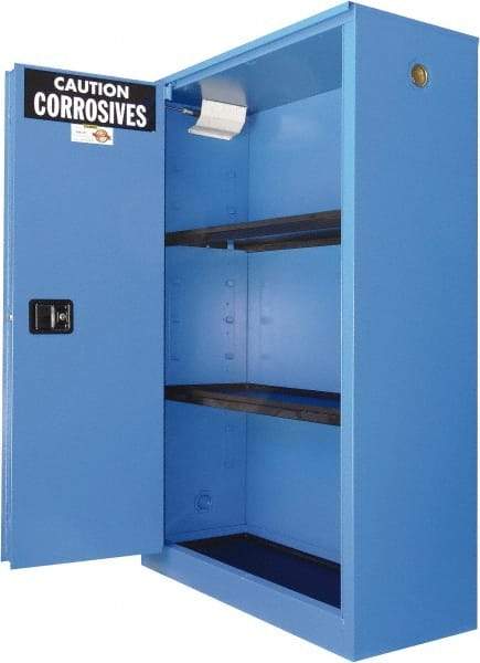 Securall Cabinets - 2 Door, 2 Shelf, Blue Steel Standard Safety Cabinet for Corrosive Chemicals - 65" High x 43" Wide x 18" Deep, Sliding Door, 3 Point Key Lock, 45 Gal Capacity - A1 Tooling