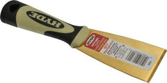 Hyde Tools - 2" Wide Brass Putty Knife - Stiff, Cushioned Grip Polypropylene Handle, 8" OAL - A1 Tooling