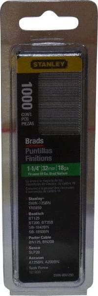 Stanley - 18 Gauge 1-1/4" Long Brad Nails for Power Nailers - Steel, Galvanized Finish, Straight Stick Collation, Brad Head, Chisel Point - A1 Tooling