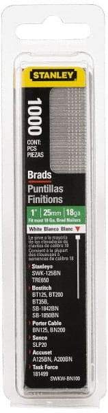 Stanley - 18 Gauge 1" Long Brad Nails for Power Nailers - Steel, Galvanized Finish, Straight Stick Collation, Brad Head, Chisel Point - A1 Tooling