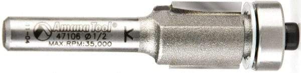 Amana Tool - 1/2" Cut Diam, 1/2" Length of Cut, 2 Flute Flush Trim Edge Profile Router Bit - Carbide-Tipped, 1/4" Shank Diam, 2-1/4" OAL, Uncoated - A1 Tooling