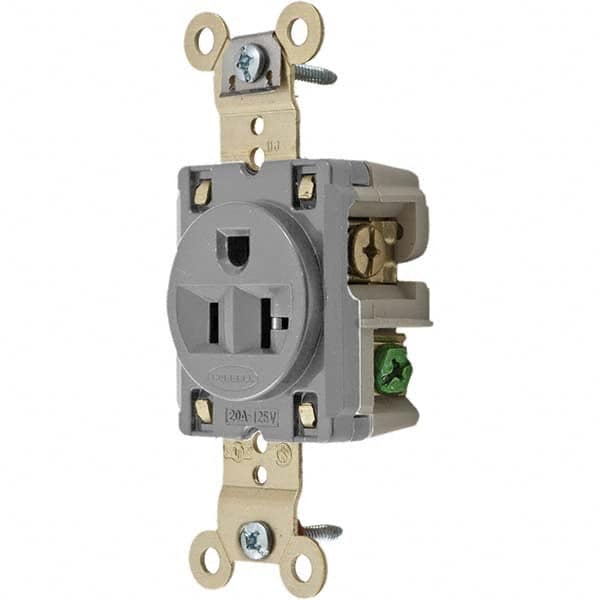 Hubbell Wiring Device-Kellems - 125V 20A NEMA 5-20R Industrial Grade Gray Straight Blade Single Receptacle - A1 Tooling