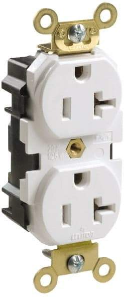 Leviton - 125 VAC, 15 Amp, 5-15R NEMA Configuration, Ivory, Industrial Grade, Self Grounding Duplex Receptacle - 1 Phase, 2 Poles, 3 Wire, Flush Mount, Impact and Tamper Resistant - A1 Tooling