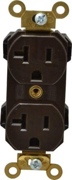 Leviton - 125 VAC, 20 Amp, 5-20R NEMA Configuration, Brown, Industrial Grade, Self Grounding Duplex Receptacle - 1 Phase, 2 Poles, 3 Wire, Flush Mount, Impact and Tamper Resistant - A1 Tooling