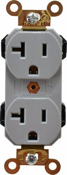 Leviton - 125 VAC, 20 Amp, 5-20R NEMA Configuration, Gray, Industrial Grade, Self Grounding Duplex Receptacle - 1 Phase, 2 Poles, 3 Wire, Flush Mount, Impact and Tamper Resistant - A1 Tooling