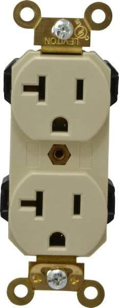 Leviton - 125 VAC, 20 Amp, 5-20R NEMA Configuration, Ivory, Industrial Grade, Self Grounding Duplex Receptacle - 1 Phase, 2 Poles, 3 Wire, Flush Mount, Impact and Tamper Resistant - A1 Tooling