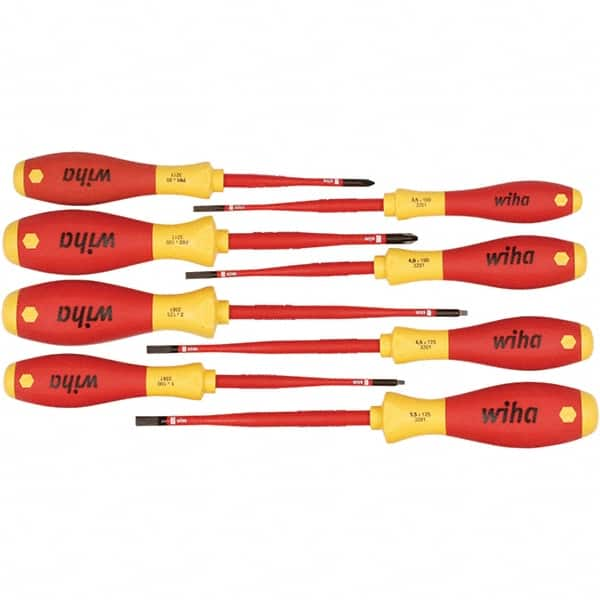 Wiha - 8 Piece Slotted, Phillips & Square Screwdriver Set - Bit Sizes: Philips #1 & #2, Comes in Box - A1 Tooling