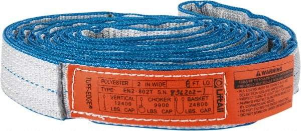 Lift-All - 8' Long x 2" Wide, 12,400 Lb Vertical Capacity, 2 Ply, Nylon Web Sling - 9,900 Lb Choker Capacity - A1 Tooling