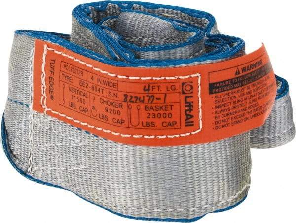 Lift-All - 4' Long x 4" Wide, 11,500 Lb Vertical Capacity, 2 Ply, Polyester Web Sling - 9,200 Lb Choker Capacity - A1 Tooling