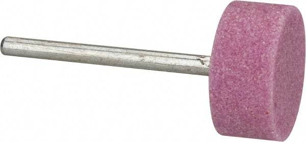 Tru-Maxx - 3/4" Head Diam x 3/8" Thickness, W202, Cylinder End, Aluminum Oxide Mounted Point - Pink, Medium Grade, 60 Grit, 38,640 RPM - A1 Tooling