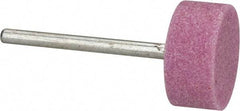 Tru-Maxx - 3/4" Head Diam x 3/8" Thickness, W202, Cylinder End, Aluminum Oxide Mounted Point - Pink, Medium Grade, 60 Grit, 38,640 RPM - A1 Tooling